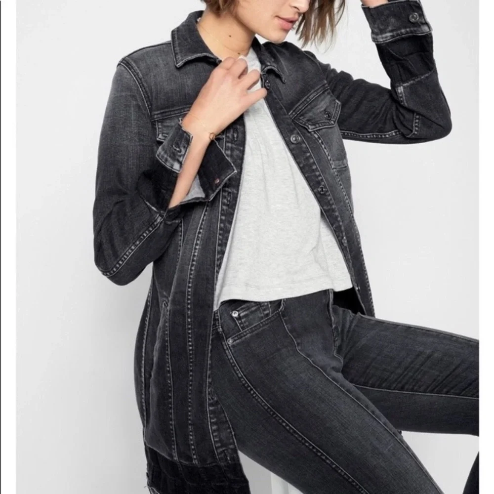 7 For All Mankind Long Trucker Denim Jacket - Picture 2 of 10